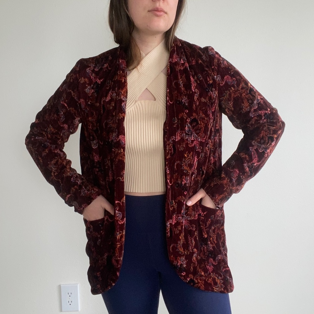 Free People Velvet paisley cardigan with pockets